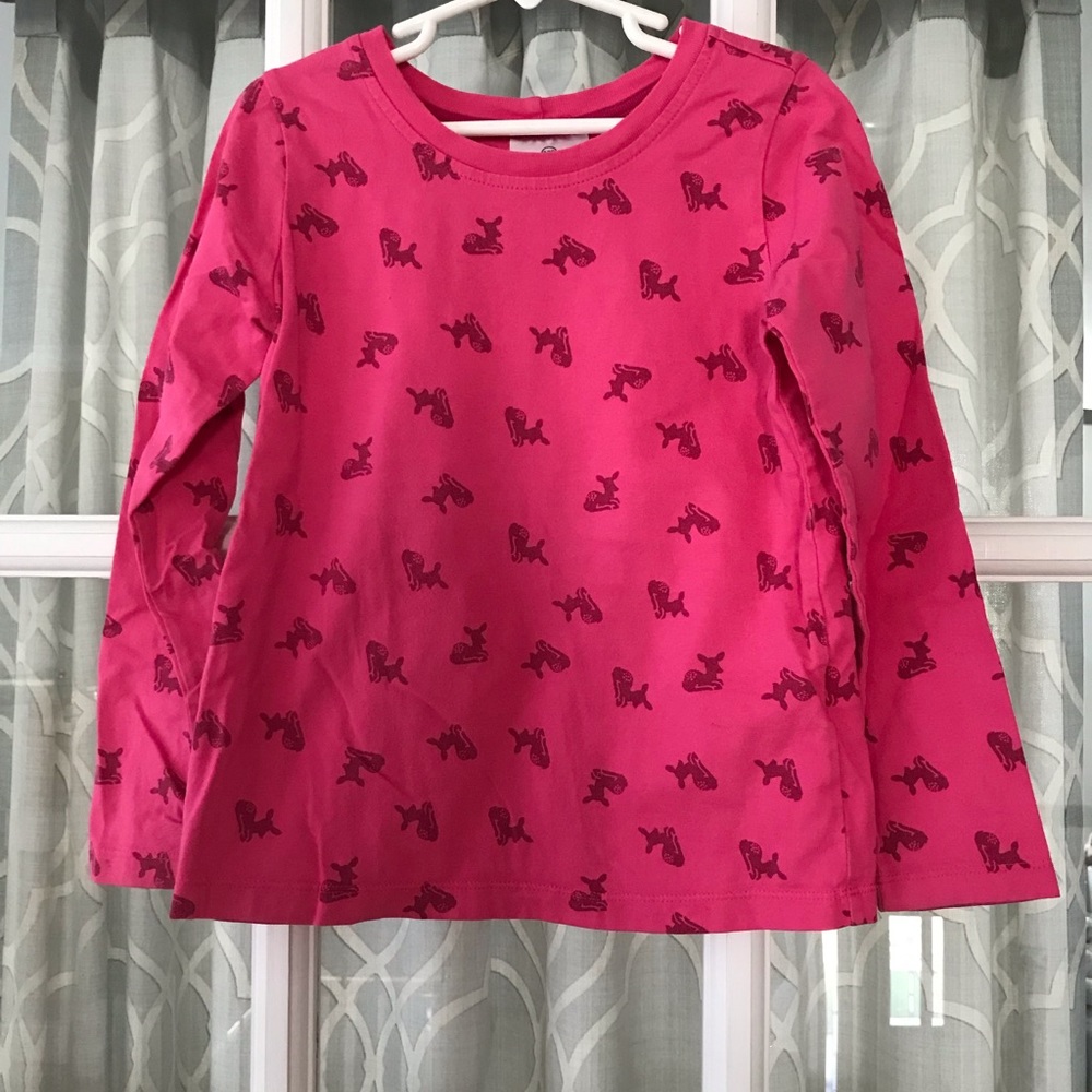 Hanna Andersson size 6-7 120 long sleeve pick shirt darker pink deer fawn EUC